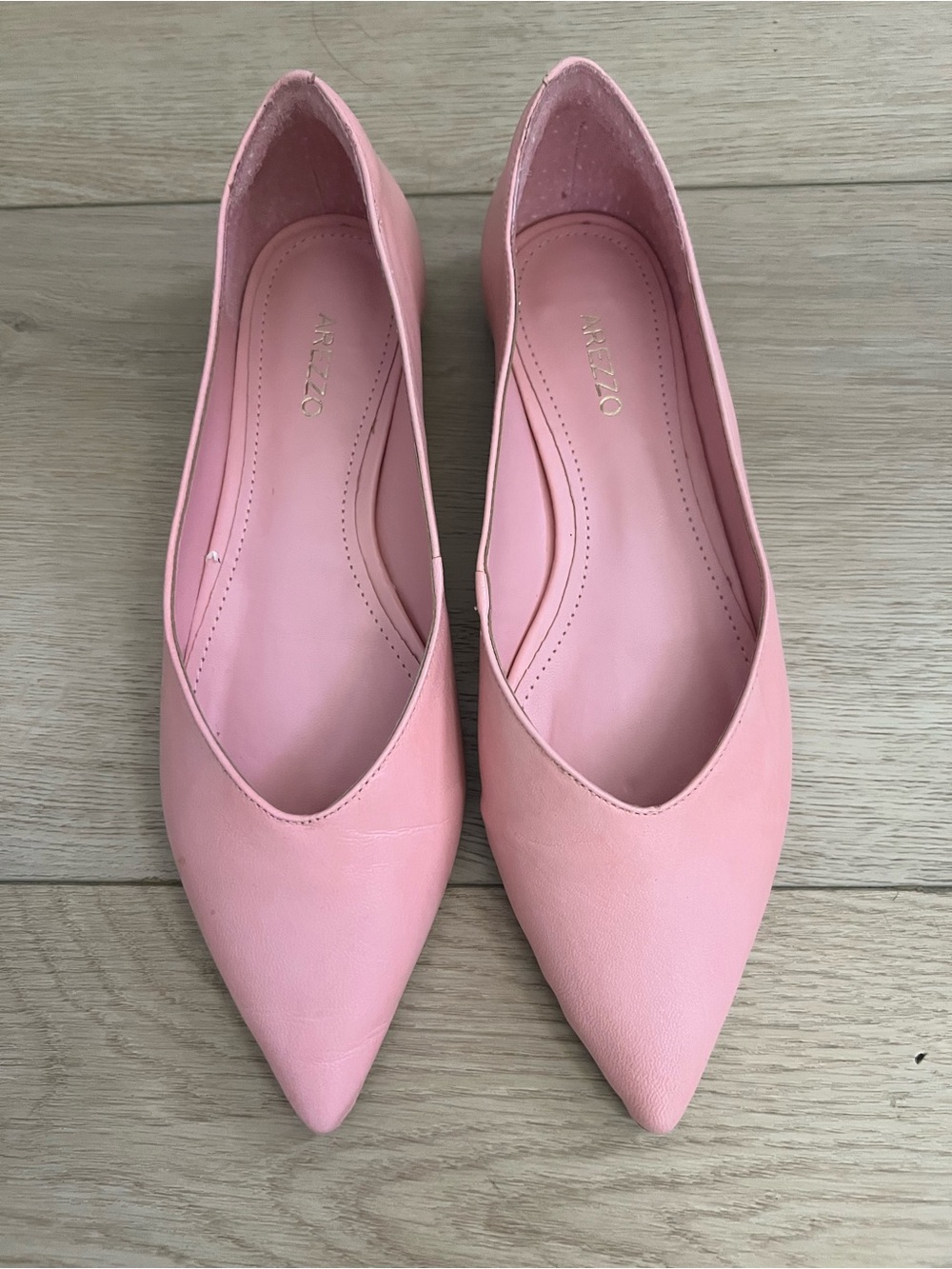 ARREZO - leather Pink Pointed-Toe Ballet Flats for Women